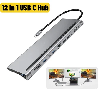 12 u 1 USB C Hub Type C NA HDMI 4K Adapter Мультиразветвитель S RJ45, VGA priključak, Čitač Kartica SD/TF kartica, audio jack PD, Brzo Punjenje Za MacBook