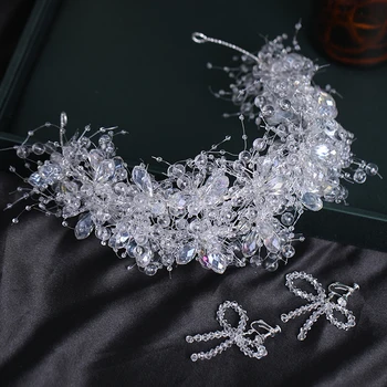2 kom., srebrni zavoji na glavi, vjenčanje kristalne trake za kosu za žene, naušnice-mašne za kosu nevjesta, pribor za kosu
