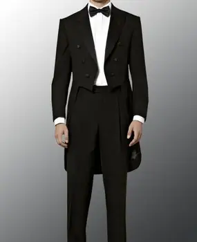 2 komada, Frak, Crna Odijela (JacketPantBowtie), Modni Elegantna Muška Odijela Terno Masculino na red, Novi Upis, Visoke Kvalitete