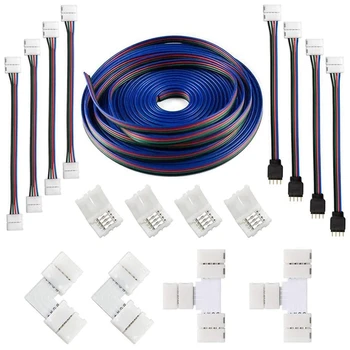 2 Kompleta Удлинительного kabela za led trake RGB dužine 16,4 ft (5 m) sa 4 kontaktima, Kompleti Konektora za led traka 5050 Za Fleksibilne led trake RGB