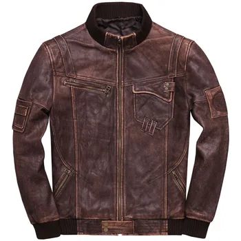 2022, muška мотоциклетная kožna jakna je u retro stilu, prvi sloj, debeli štavljena goveđa koža, ovratnik-satna kratka mladih kožna jakna, biciklistička jakna