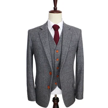 2022 Vune Retro-siva Tweed riblja kost, britanski stil, muško odijelo po mjeri, приталенный blazer, vjenčanje odijela za muškarce, 3 kom
