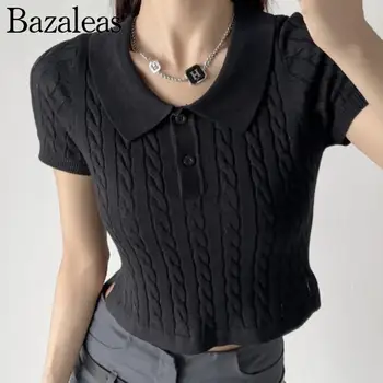 2023 bazaleas store traf Pletene džemper Polo majice s ovratnikom prugasti pulover, dres, ljetna službena ženska odjeća