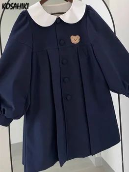 2023 Japanska Modna ženska jakna, besplatne Dnevne majice sa vezom Medvjeda u stilu Kawai, kaput na zakopčane u stilu харадзюку u patchwork stilu dugih rukava u stilu харадзюку
