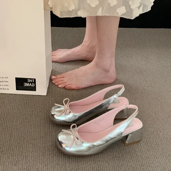 2023 Kožne ženske ljetne sandale s dragim luk-leptir, srebrno-roze, svijetlo ljubičasta ženski luksuzni sandale na trgu masivnim petu