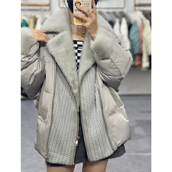 2023, Novi modni zimski ženski kaput od krzna Mink, пуховик od prirodnih dolje guska pera, luksuzni Пуховик, topla odjeća, vanjska odjeća