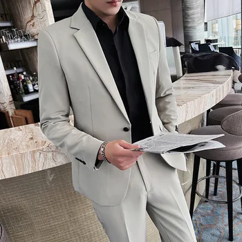 2023 Novi poslovno odijelo (odijelo + hlače u zapadnom stilu) iz modne tkanine na trake, однотонный lijep приталенный kostim, muški komplet od dva predmeta