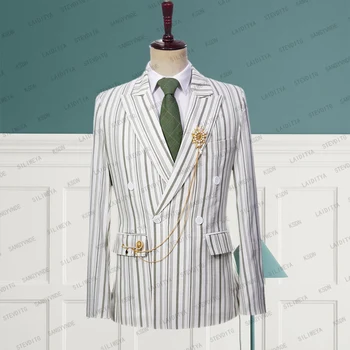 2023 Novo ljeto muški kvalitetno bijelo laneno svijetlo zelena haljina u poslovnu, službenu, vjenčanje, джентльменскую jaknu, odijelo, kaput