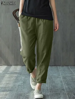 2023 ZANZEA Berba ljetne ženske sportske hlače, pamučne slobodan jahaće hlače Palazzo, ženske svakodnevne ravnici duge hlače s elastičan struk
