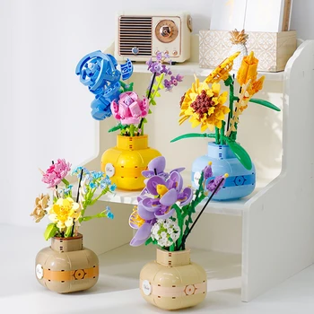 3D Model DIY Diamond gradbeni blok, imitacija cigle, Buket Cvijeća, Vaza, Ukrasa za dom, kreativno igračka za montažu za djecu
