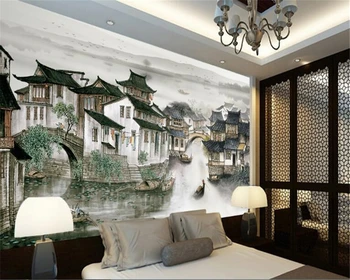 3d pozadine beibehang, modni svilenkasta pozadina bez formaldehida, ručno oslikana, kineski kuća, pozadinske slike, 3D desktop