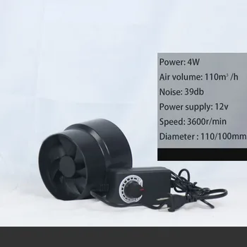 4-inčni ispušni ventilator s niskom razinom buke, kanalski ventilator, podesiva ventilacija, fanovi kanala, crna