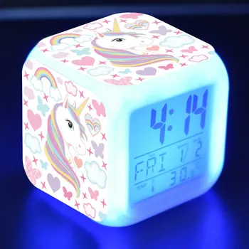 4-treća slika jednoroga i 7 vrsta led svjetlećih noćni sati za buđenje, uređenje prostorija u obliku jednoroga, dječji alarm