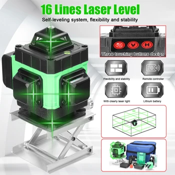 4D 16 Linija Laserski Razina 3 ° Samonivelirajući Stroj Punjiva Litij Baterija Alat Za Izravnavanje Neusmjerena Naljepnica Na Zidu