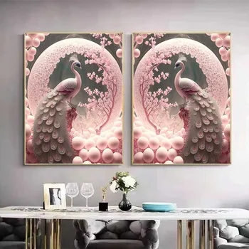 5D Diamond mozaik Pink Paun Diamond slikarstvo Životinja Vez križem DIY Kit Prodaja Slika iz gorskog kristala Umjetnost doma dekor