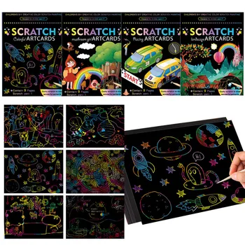 9 listova kreativnih umjetničkih scratch kartica + 1 kom. drvene igračke za crtanje olovkom u boji obostrani knjiga za rano učenje djece