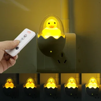 ANBLUB Timing LED Night Light 110V 220V Žuta Patka EU Plug Utičnica Zidna svjetiljka s daljinskim upravljačem za djecu crtani kreativni dar