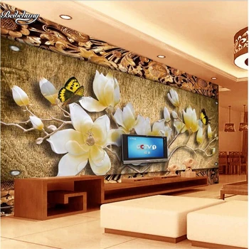 beibehang dnevni boravak 3D magnolia klasična drvoreza pozadinski zid na red je velika freska netkane tkanine pozadine