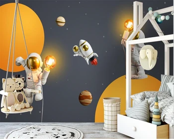 beibehang, po mjeri je u današnjem minimalistički stil, ručno oslikana, мультяшный svemirski brod astronauta, dječja soba, pozadine wallpapers, pozadine za dom