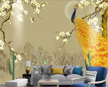 beibehang prilagođene velike dekoracije za dom, novi kineski stil, ručno oslikana, magnolia, ptica tinte, krajolik, TV-pozadina, zidne tapete
