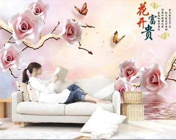 beibehang Prilagođenu pozadinu papel de parede moda ljepota ruža krajolik cvjetne tapete od papier-mache 3d pozadine za zidove 3 d