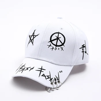 Bejzbol kapu s grafitima u stilu unisex, hip-hop, crno-bijeli šešir sa željeznim prstenom, moderna muška i ženska kapu