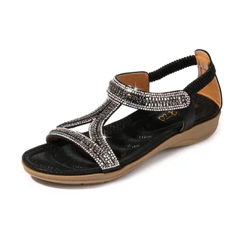 BEYARNES/ ljetne ženske sandale-gladijatori na ravne cipele, ženske cipele u boemskom stilu, flip-flop, što je od kristala, 2018, svakodnevne plaže sandale