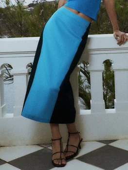 Boji Kolaž Nove Suknje Midi 2023, Ljetne Suknje Trapeznog Oblika S Visokim Strukom i Rez, Duge Faldas, Ženski Ulični Modni Suknja, Ženska Odjeća