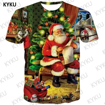 Božićna t-shirt KYKU, muška majica s Djeda Mraza, 3d Božićne čarape, majice, casual majica sa po cijeloj površini psa, poklon odjeća iz anime