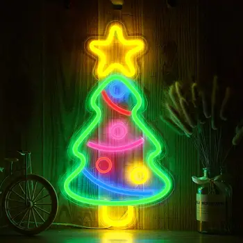 Božićno drvce, neonska reklama, zidni dekor, neon led žarulja, Uređenje kuće, spavaća soba, Djed Mraz, Božić je dar za djecu, dječji dar