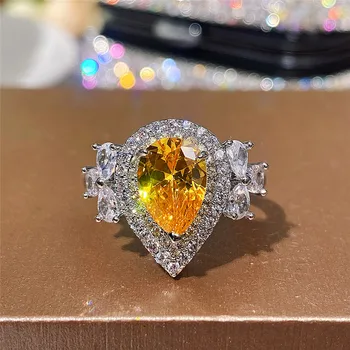 CAOSHI Elegantne темпераментные ženski prsten za zabave, sa blistavo žute фианитами kruškoliki, luksuzne ženske pribor, nježna nakit poklon