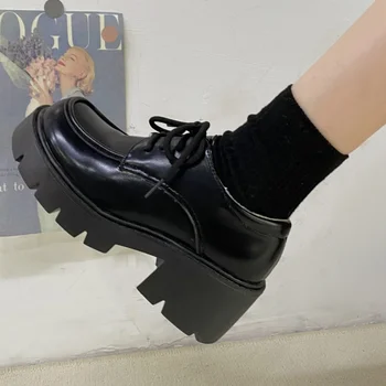 Cipele za uniforme, male kožne cipele, britanski djevojka, japanski divlja crne cipele Mary Jane u retro stilu, Cipele na platformu u stilu Лолиты, niska Chi PU