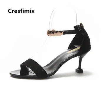 Cresfimix sandalias de mujer / ženske slatka udobne sandale od umjetne kože na visokim petama, žene ukusan crnci proljeće-ljeto sandale c2282