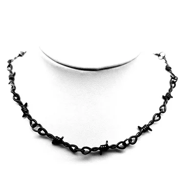 Crna bodljikava žica, Male bodlje, lanac-чокер, žica, kupine, željezne ogrlice, ogrlice, donje hip-hop, gothic stil punk