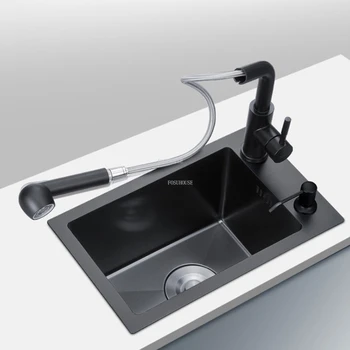 Crnci kuhinjski sudoperi od nehrđajućeg čelika, pribor za domaće kuhinje, ručni rad, mat однощелевая lavabo za kupatilo, pravokutni zdjelice