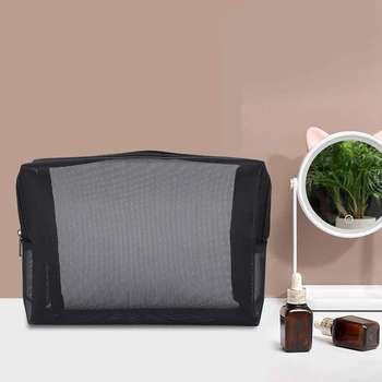 Crne mrežaste косметичка, prozirnu vrećicu munje, putne torbe-za organizaciju kozmetike i toaletnog pribora, pakiranje od 12 komada (S, M, L)