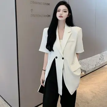 Crno Odijelo s prorezom, kaput, ženski godišnji novi trendi kostim 2023, top kratkih rukava Design Sense