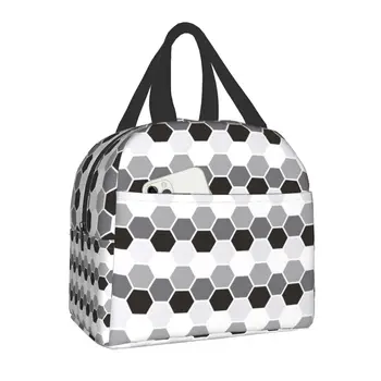 Crno-siva шестиугольная geometrijski usamljena torba za ланча za žene s apstraktnom geometrijom, термосумка-hladnjak za ланча, ured, izlete, Putovanja