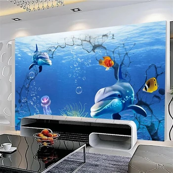 Custom pozadine 3d freska delfin morski pejzaž podvodni svijet kit TV pozadina zidne ukrasne slikarstvo Papel de parede 3d desktop