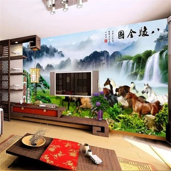 Custom pozadine 3D puna freska osam konja potpuna slika TV pozadina zidno slikarstvo u okviru ukrasne s javnošću