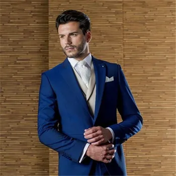 Custome Homme Blue, Šivana Po Mjeri Muško Odijelo Mladoženje Terno Slim Fit, Lijep Formalni Blazer, Set iz 3 predmeta, Vjenčanje Tuxedos, Jakna + Hlače + Prsluk