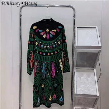 Dizajnerski stil Whitney VAN, proljetna moda 2023, vanjska odjeća, вязаное haljinu na šljokice i perle, donje haljina