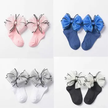 Dječje čarape nove pamučne čarape-cijevi od 1 do 8 godina, princeza, organza, leptir, dječje modne meke čarape do koljena s velikim lukom