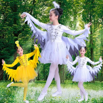 Dječji balet odijela s bijela labuda, moderne plesne kostime životinja, Fantazija, Odjeća za ptice na Noć vještica s krilima Anđela