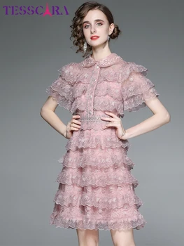 Donje luksuzno haljina TESSCARA s vezom, kvaliteta izvlačenja, Svadbeni Koktel haljina za zabave, Donje винтажное dizajn ružičastoj Haljini Vestidos