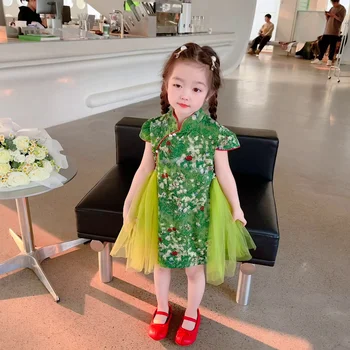 Ekskluzivni kreaciju Haljine za djevojke u cvijetu High-end dizajn sa zelenim biserima u kineskom stilu cheongsam na dan rođenja diplomski večernjih haljina za djevojčice