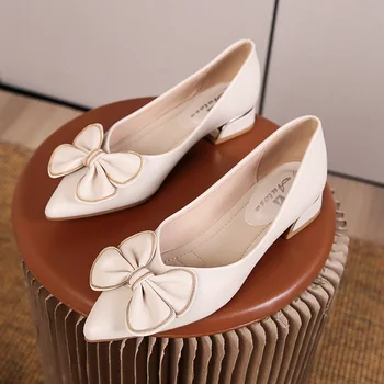 elegantne ženske cipele-brod s vršnjacima-leptir, visokokvalitetna kožna cipele od prave kože, dizajn luk s lancem, украшающий cipele na srednje visoku petu