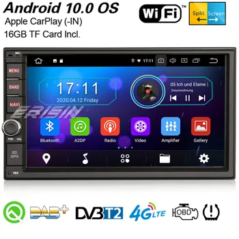 Erisin 5970 Android 10,0 Auto Stereo DAB + Navi WiFi Bluetooth OBD2 DVB-T2 TPMS SWC DVR 4G SD USB CarPlay Univerzalni Dual GPS 2Din