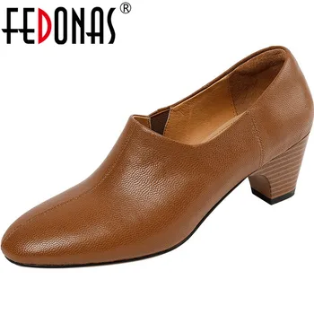 FEDONAS/ kratak ženske cipele-čamaca za zrele; sezona Proljeće-ljeto; uredski ženske haljine; kvalitetna ženska cipele od prave kože na visoku petu s okruglim vrhom;