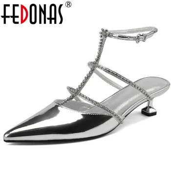FEDONAS seksi žene sandale ljeto pumpe visoke štikle Prom vjenčanje gorski kristal tanki remen od prave kože Cipele žena